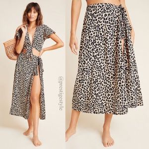 ANTHROPOLOGIE Tori Praver Kayla Leopard Midi Skirt